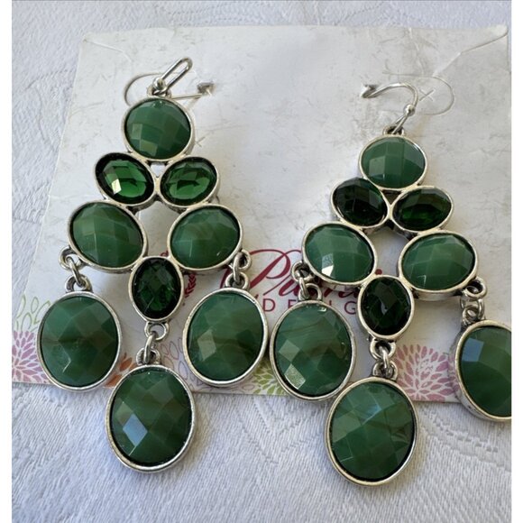 Premier Designs Nordstrom Statement Earrings Green Silvertone Beaded Drop NEW - Picture 7 of 10